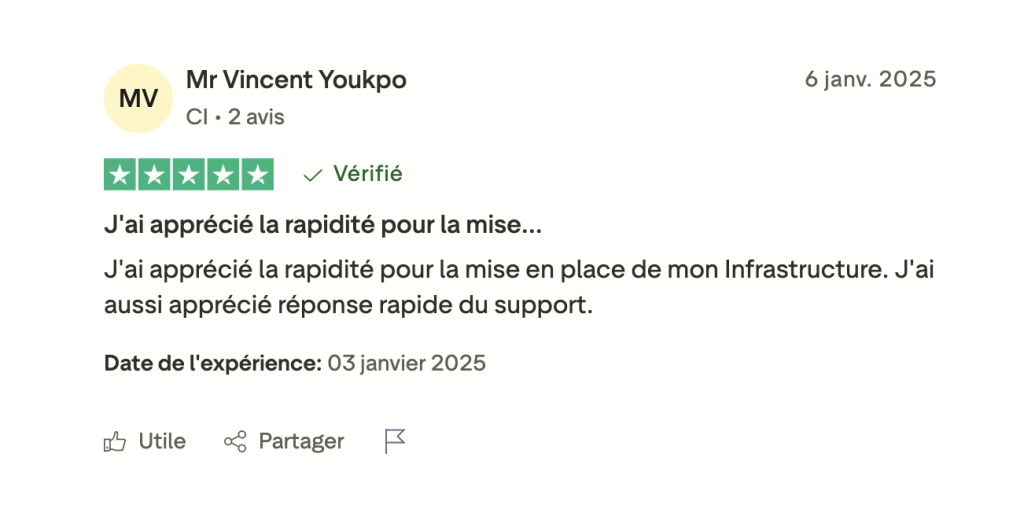 Avis client Safaricloud - Hébergement web en côte d'ivoire